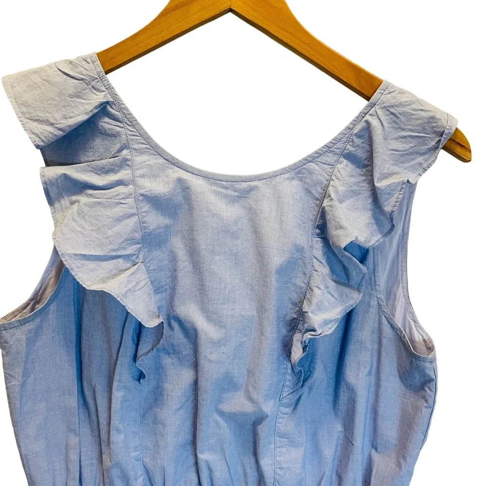 J. Crew Ruffle Shoulder Blue Mini Dress